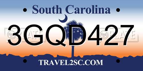 3GQD427 South Carolina License Plate