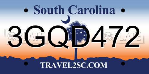 3GQD472 South Carolina License Plate