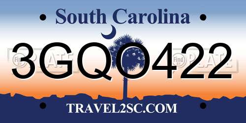 3GQO422 South Carolina License Plate