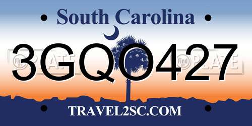 3GQO427 South Carolina License Plate