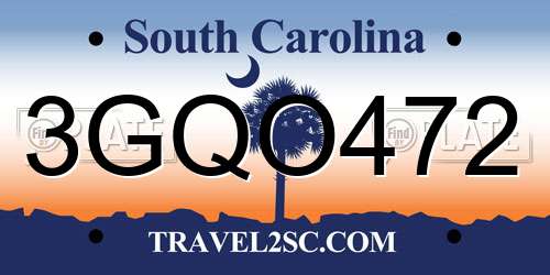 3GQO472 South Carolina License Plate