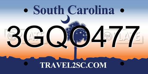 3GQO477 South Carolina License Plate