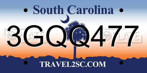 3GQQ477 South Carolina License Plate