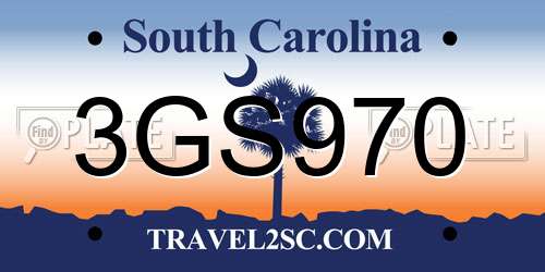 3GS970 South Carolina License Plate