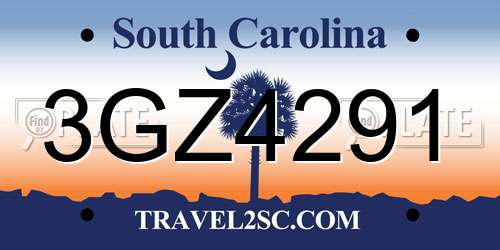 3GZ4291 South Carolina License Plate