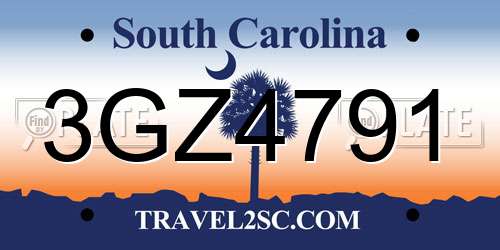 3GZ4791 South Carolina License Plate