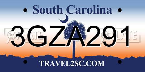 3GZA291 South Carolina License Plate