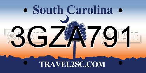3GZA791 South Carolina License Plate