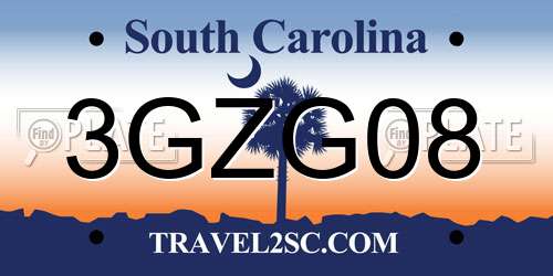 3GZG08 South Carolina License Plate