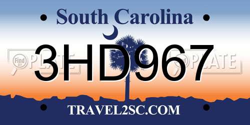 3HD967 South Carolina License Plate