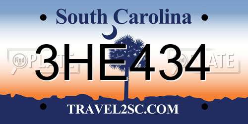 3HE434 South Carolina License Plate