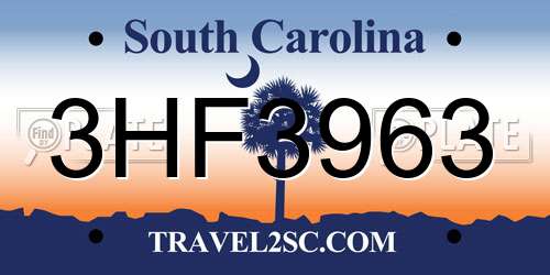 3HF3963 South Carolina License Plate