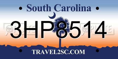 3HP8514 South Carolina License Plate