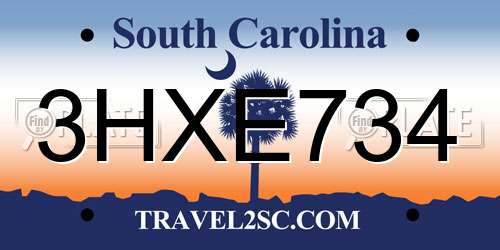 3HXE734 South Carolina License Plate