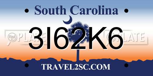 3I62K6 South Carolina License Plate