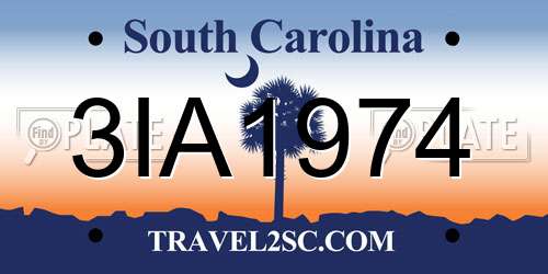 3IA1974 South Carolina License Plate
