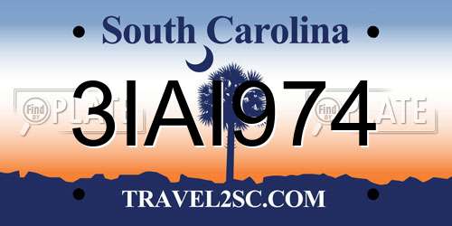 3IAI974 South Carolina License Plate