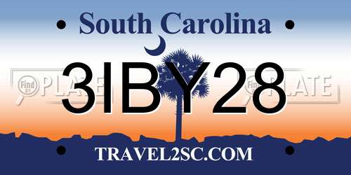 3IBY28 South Carolina License Plate