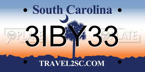 3IBY33 South Carolina License Plate