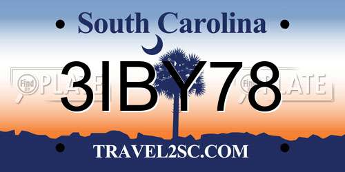 3IBY78 South Carolina License Plate