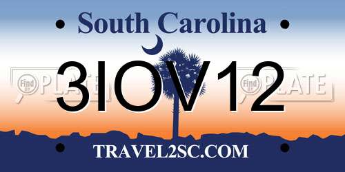 3IOV12 South Carolina License Plate
