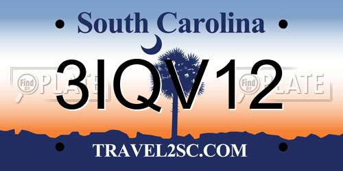 3IQV12 South Carolina License Plate