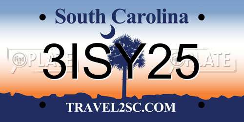3ISY25 South Carolina License Plate