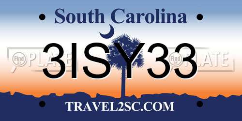 3ISY33 South Carolina License Plate