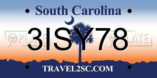 3ISY78 South Carolina License Plate