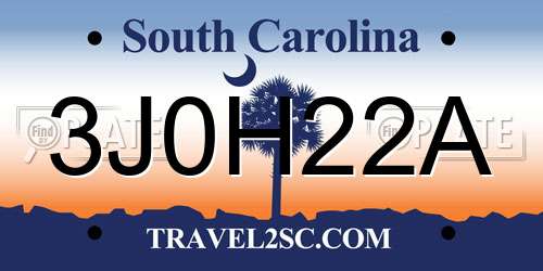 3J0H22A South Carolina License Plate