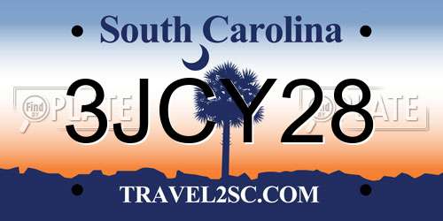 3JCY28 South Carolina License Plate