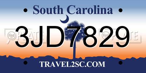 3JD7829 South Carolina License Plate