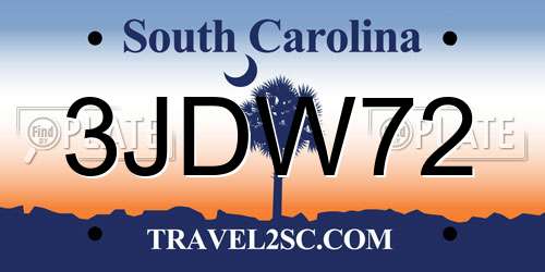3JDW72 South Carolina License Plate