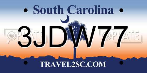 3JDW77 South Carolina License Plate