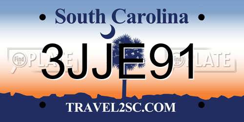 3JJE91 South Carolina License Plate