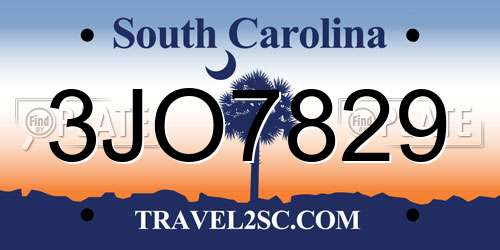 3JO7829 South Carolina License Plate