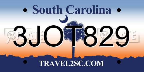 3JOT829 South Carolina License Plate