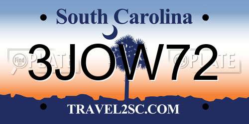 3JOW72 South Carolina License Plate