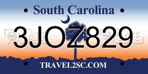 3JOZ829 South Carolina License Plate