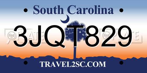 3JQT829 South Carolina License Plate