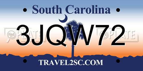 3JQW72 South Carolina License Plate