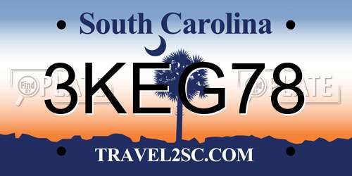 3KEG78 South Carolina License Plate