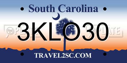 3KLO30 South Carolina License Plate