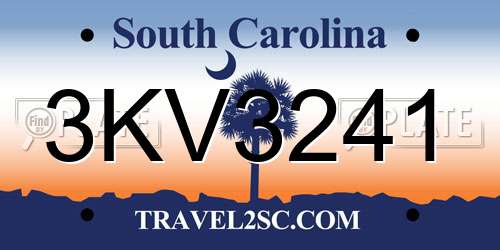 3KV3241 South Carolina License Plate