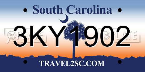 3KY1902 South Carolina License Plate