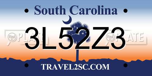 3L52Z3 South Carolina License Plate