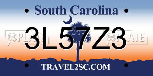 3L57Z3 South Carolina License Plate