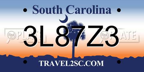 3L87Z3 South Carolina License Plate