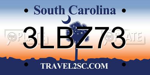 3LBZ73 South Carolina License Plate
