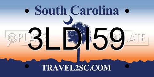 3LDI59 South Carolina License Plate